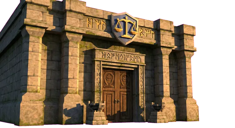 Kings County Housing Court entrance in retro adventure style